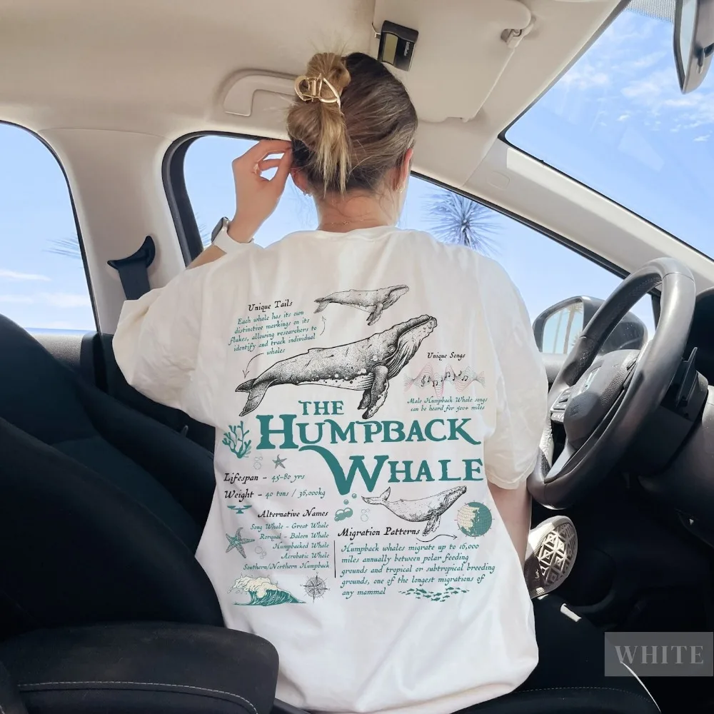 Vintage Humpback Whale Facts TShirt Retro 90s Y2K Oceancore Aesthetic Marine Wildlife Biology Clothes Cute Boho Summer Beach Top