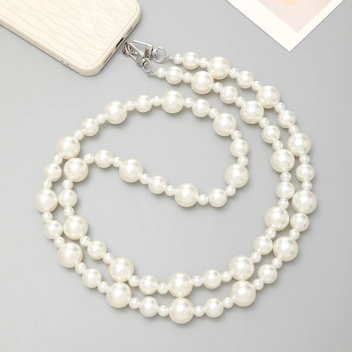 New ABS Pearl Crossbody Necklace Lanyard 120cm Bag Chain Fashion Ins Korea For iPhone 14Promax Bead Handmade With Slip Card