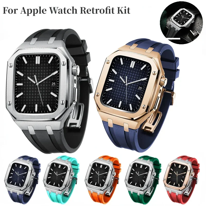 

Modification Kit Strap+Case For Apple Watch Band 44mm 45mm 42mm High End Retrofit Bracelet Wristbands For iWatch 9 8 7 6 5 4 SE