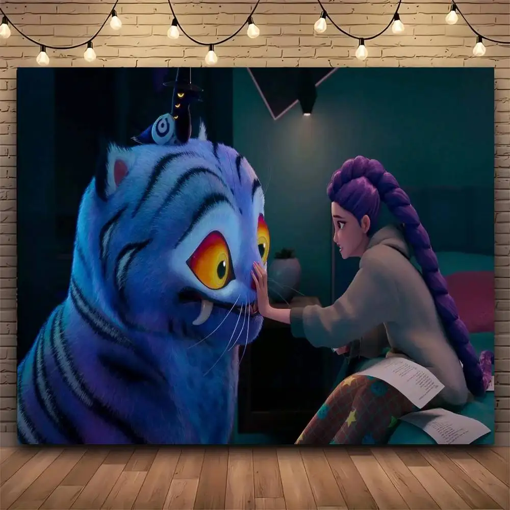 فيلم شعبي أنيمي KPop D-demon H-hunters نسيج طباعة نسيج كبير الجدار الشنق قماش مزخرف جداري ديكور غرفة المعيشة غرفة نوم #6