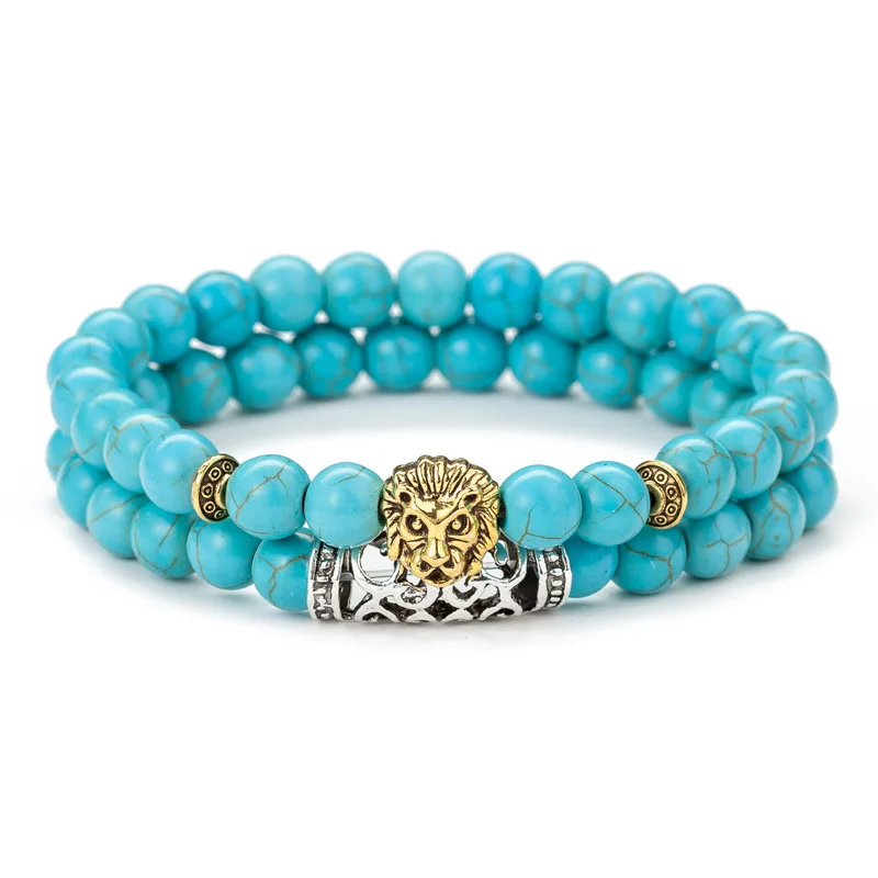 2Pcs/Set Natural Stone 8mm Beads Lion Animal Bracelets Energy Bracelet Prayer Yoga Jewelry