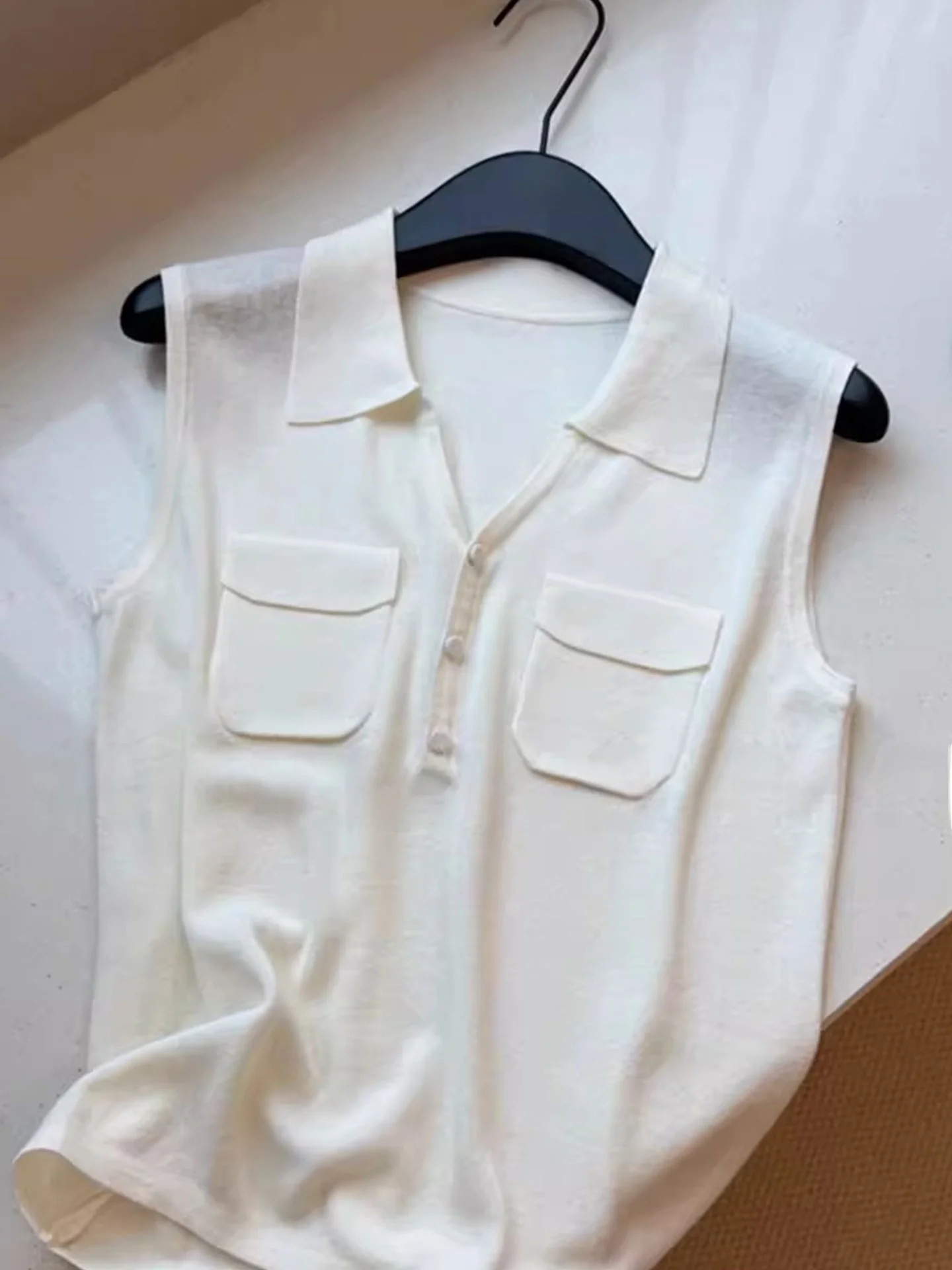 Koreańska swobodna kamizelka z dzianiny, damska, letnia, nowy fason, odkryte ramiona, luźny krój, do noszenia na co dzień.