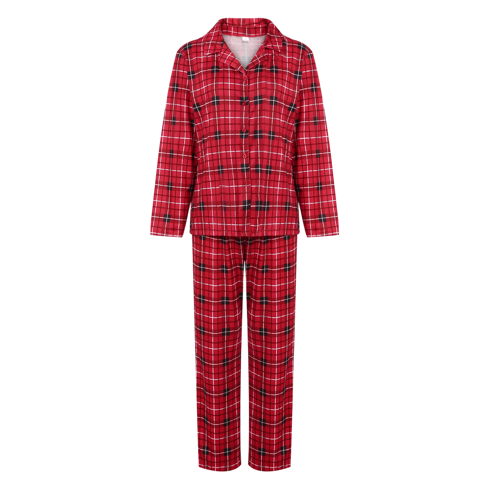 Christmas mother kids matching outfits Vintage Red Plaid Long Sleeve Fashion Lapel Button Shirt+Pants Baggy Sleepwear Sets