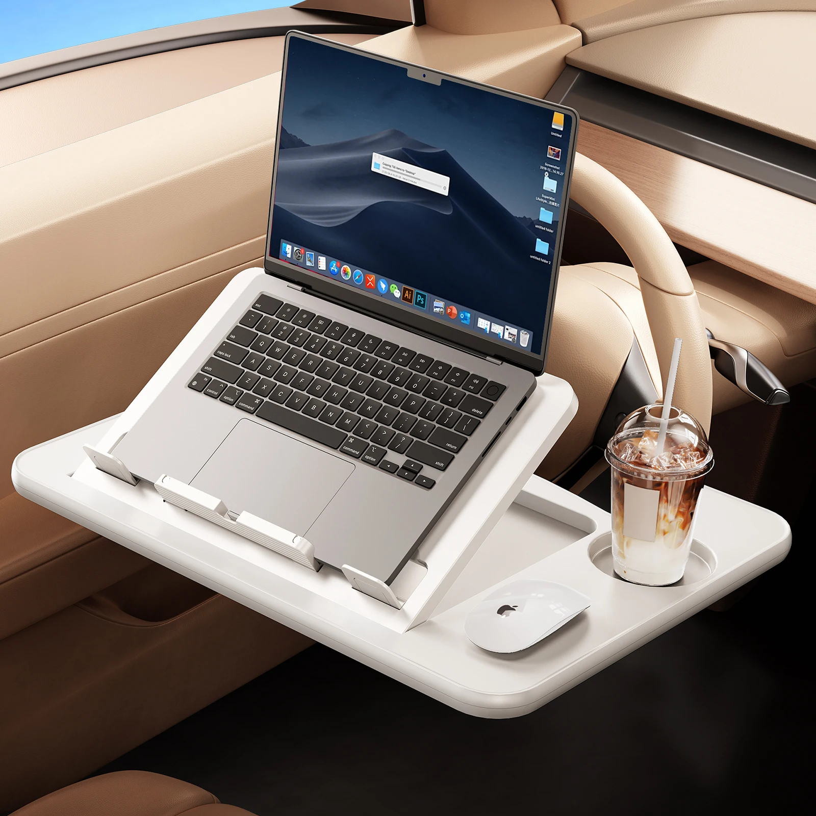 Hipacool Portable Car Steering Wheel Desk Laptop Stand Holder Foldable Tray Board Table For Working Reading Eating Car Accessory