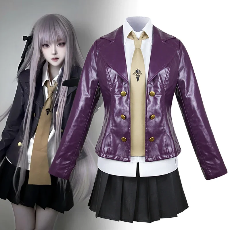 

New Anime Danganronpa Kirigiri Kyoko Cosplay Costume Women Shirt Skirt Leather Coat Suit Uniform Halloween Clothes