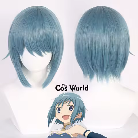 Puella Magi Madoka Magica Miki Sayaka Blue 35cm Short Straight Halloween Anime Cosplay Wigs Synthetic Hair + Wig Cap