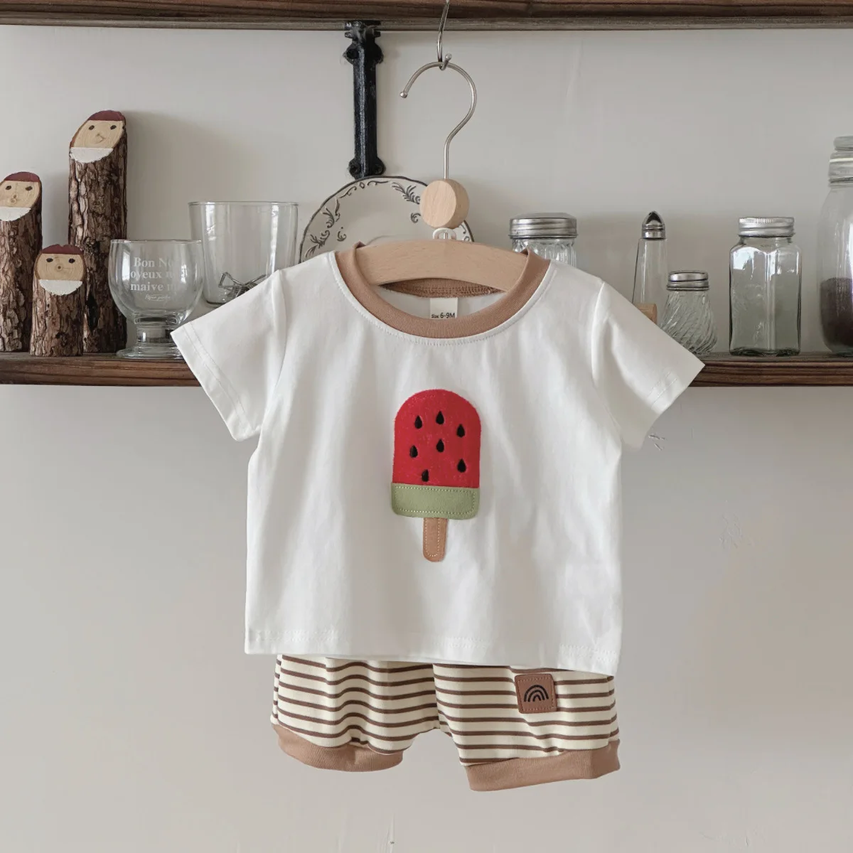 New Korean Baby Boy Summer Clothes Leisure Ice cream Patchwork T-Shirts + Stripe Shorts Suit  Baby Girls Clothing Sets 2Pcs/set
