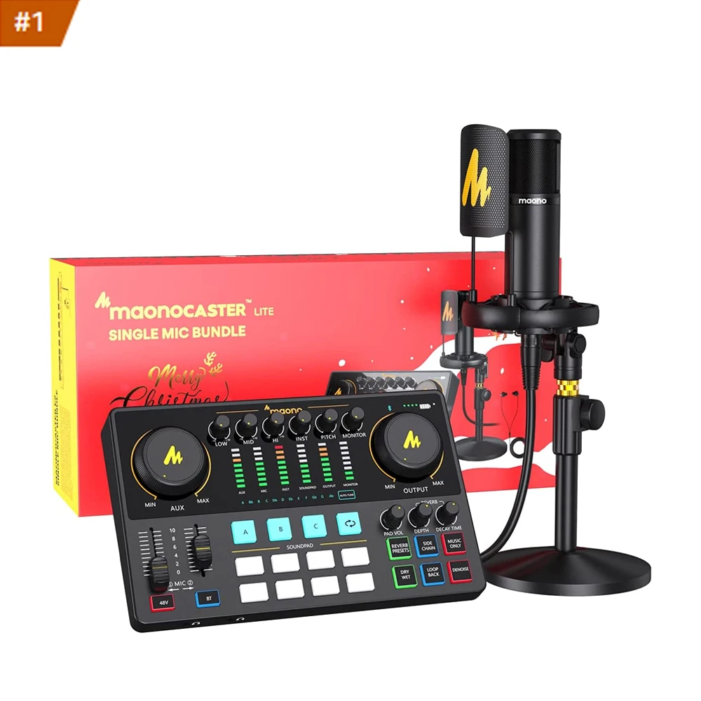 Interfaz de Audio Profesional MAONO, Mezclador de Podcast, Cambiador de Voz, Tarjeta de Sonido de Estudio, Micrófonos XLR para Juegos con Tarjetas de Sonido para DJ