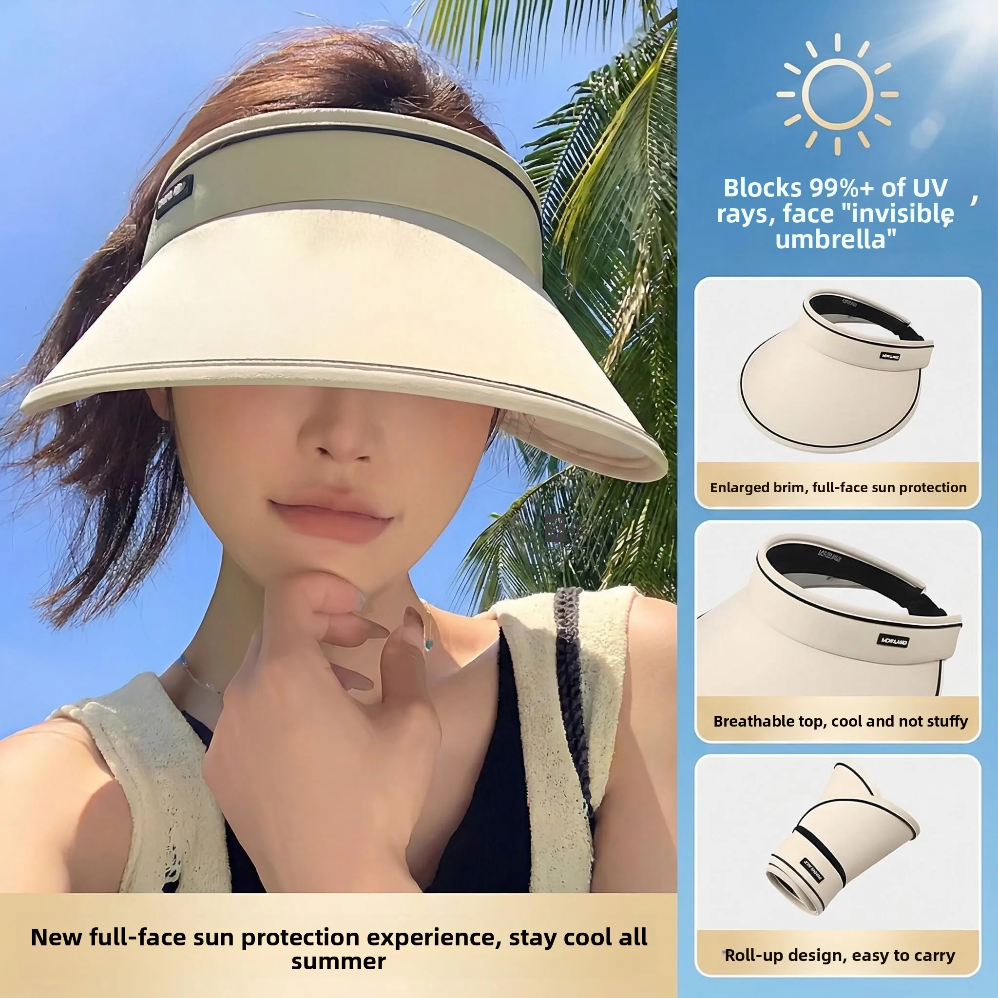 

Ice Sensation Lightweight Foldable Summer New Style Women's Wide Brim Hat UV Protection Breathable Comfortable Unisex Cap