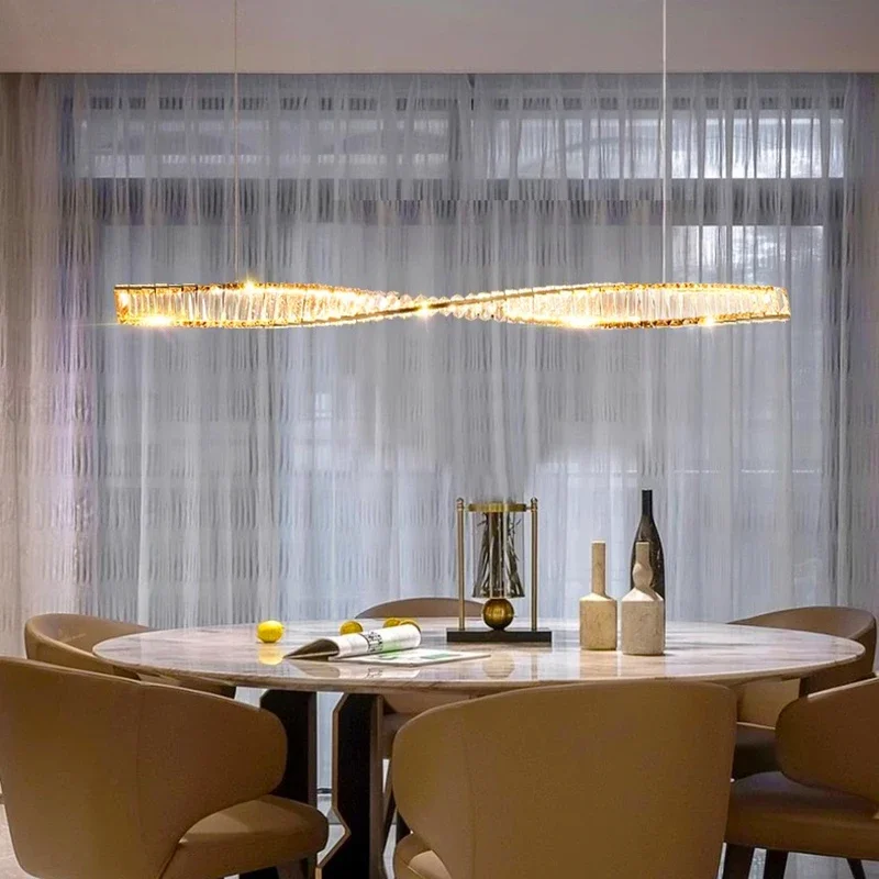 Modern One Line Shape Acrylic Chandelier Living Room Center Table Kitchen Island Coffee Tables Decorative Luminaires Home Design