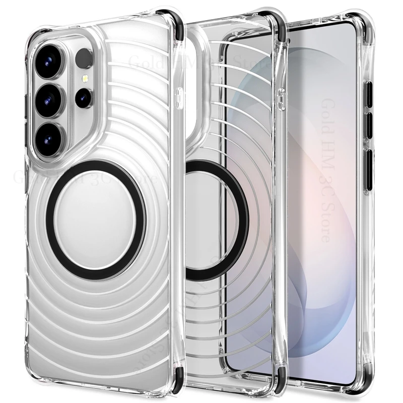 For Samsung S25 UItra 5G Wireless Charging For Magsafe Clear Phone Case For Galaxy S26 S24 Plus Magnetic Armor Transparent Cover