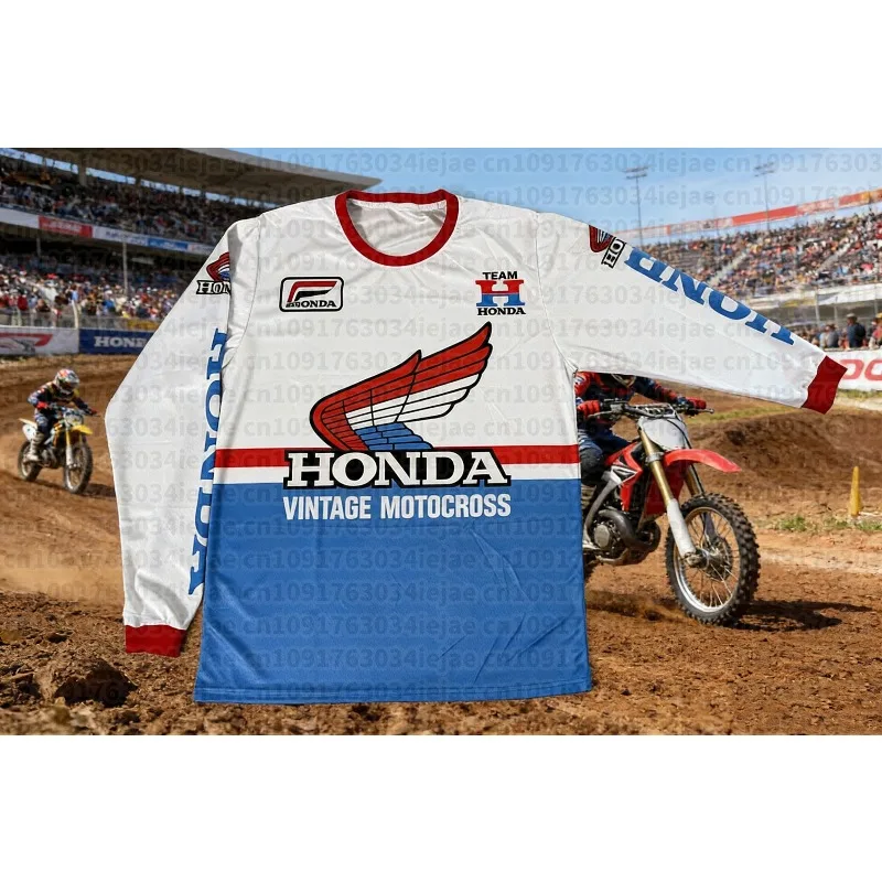 

Honda Vintage Race Uniform Motorcycle Off-Road Outdoor Cycling Long Sleeve Summer Men Jersey Oversized Breathable Sports Tshirt