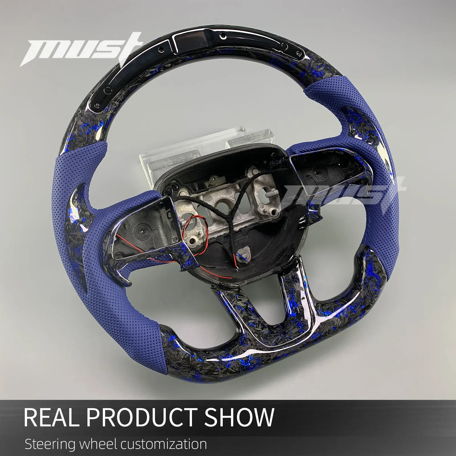 Custom LED Blue Forged Carbon Fiber Steering Wheel for Dodge Charger Challenger Hellcat SRT 392 R/T Scat Pack Daytona 2013-2023