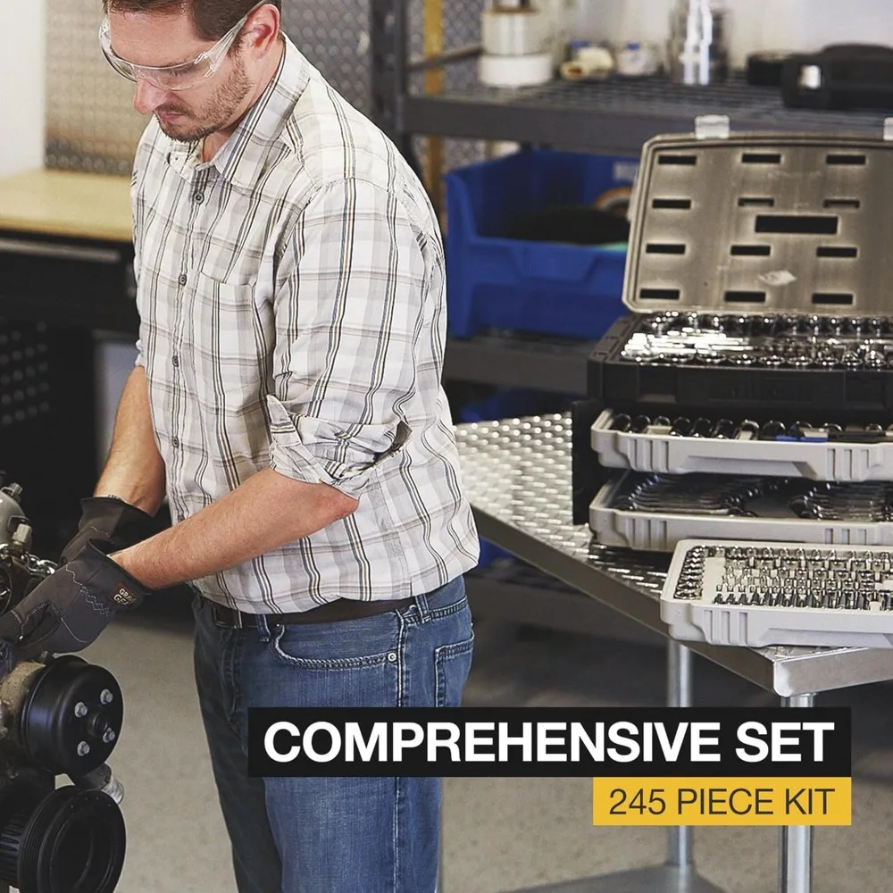 مجموعة أدوات الميكانيكي 245 قطعة 1/4 3/8 1/2 بوصة مجموعة مقابس القيادة مع أدوات السيارات #3