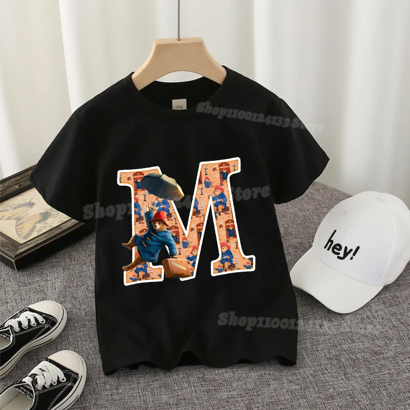 Paddingtons Kids T-shirt Cotton Letter A-Z Movie Cute Bear Cartoon Print Tee Shirt Boy Girl Childern Streetwear Clothes Gift New