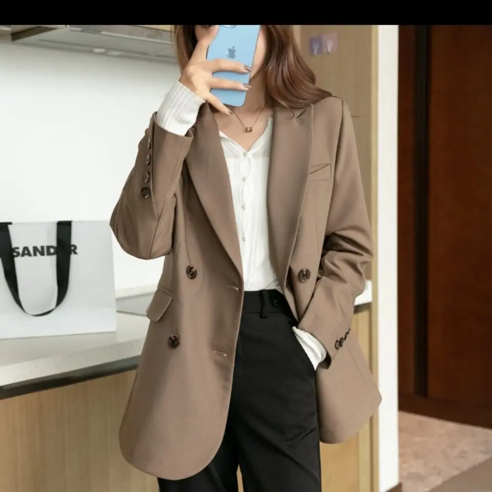 

Casual Blazer Women New Spring Autumn Solid Color Loose Female Suit Jacket Fashion Office Ladies Blazer Coat Khaki Black