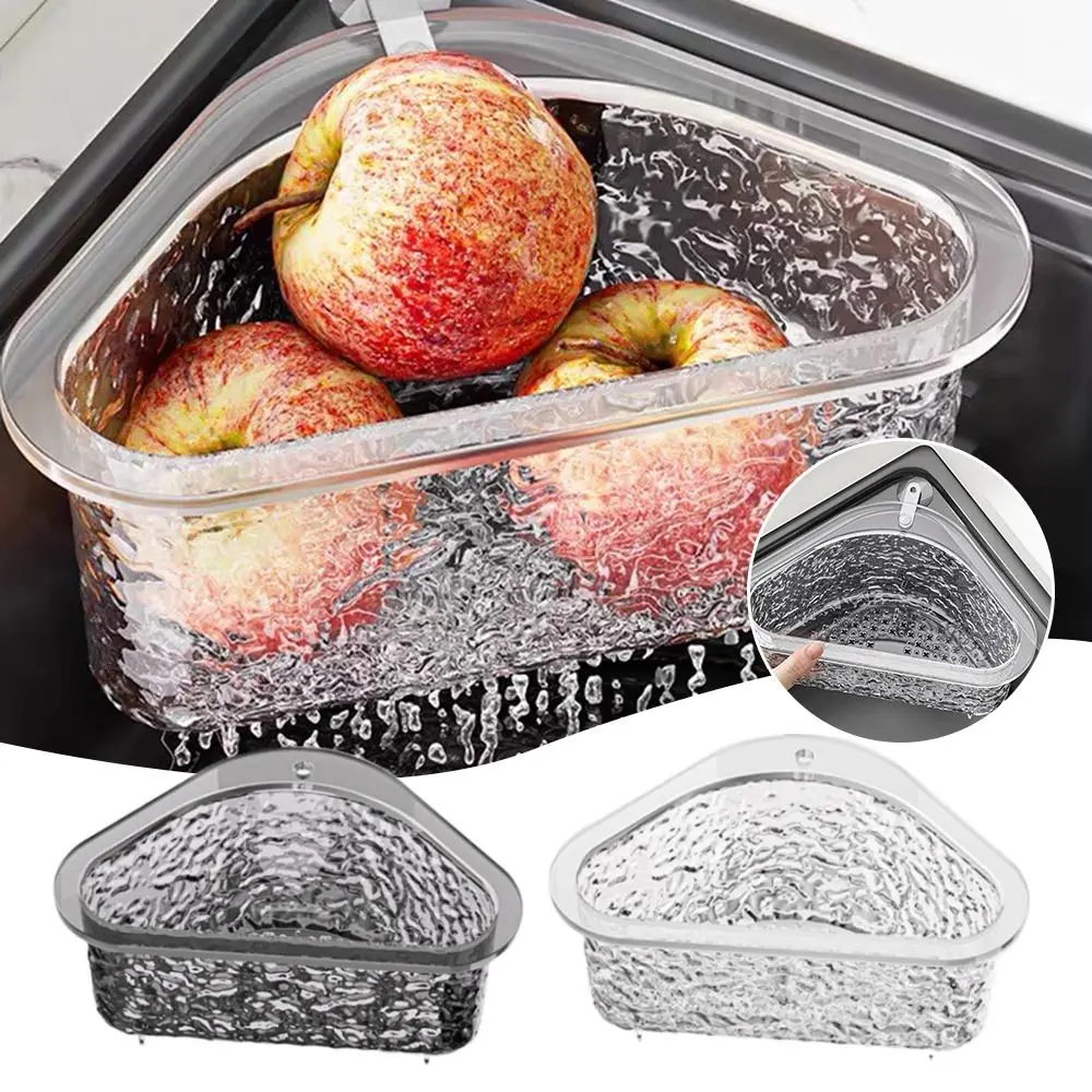 Portable Fruit Vegetable Sink Drain Basket Hanging Kitchen Supplies Filter Storage Shelf Triangle Sink Strainer Storage Rack