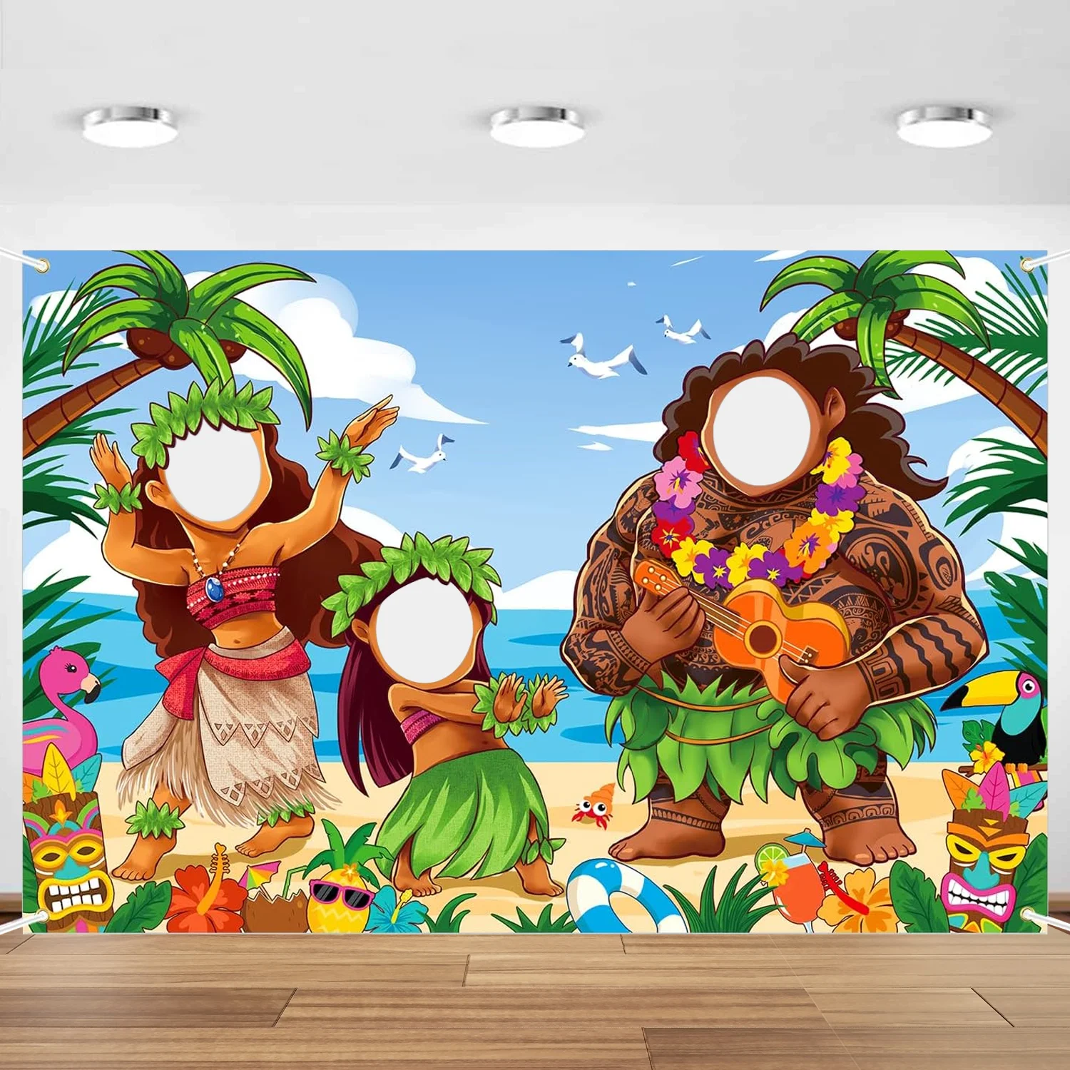 Hawaiian Luau Gesichtsausschnitt-Hintergrund, Prinzessin Luau Gesichtsausschnitt-Fotorequisiten, Tiki-Party Fotografie-Hintergrund, Strand Aloha Party
