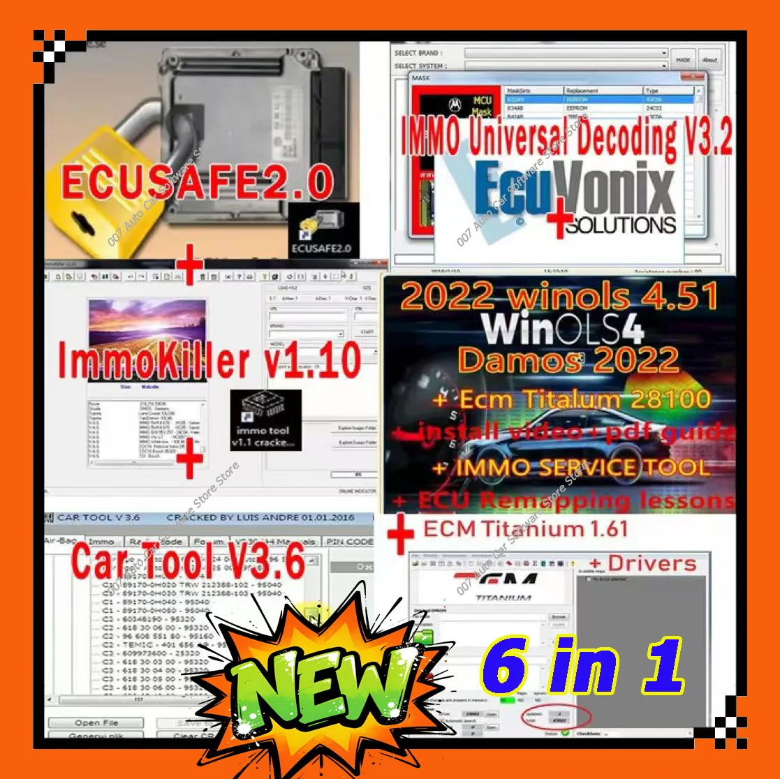 ECUsafe-Clear Airbag Immobilizer, Car Tool, IMMO Killer, V1.1 Universal Decoding, V3.2 Winols, 4.7 ECM Titanium 1.61