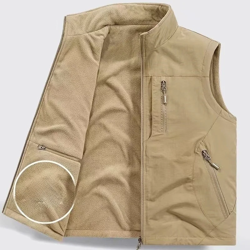 

Men's plus Size Fce Lined Vest Outdoor Spor Sle Double Sided Wear Svel Jaet Thiened with Stand Collar
