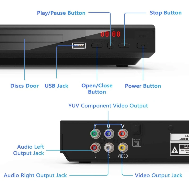 Imagem -04 - Dvd Player para tv All Region Dvd cd Discos Player Saída av Built-in Pal Ntsc Entrada Usb Controle Remoto