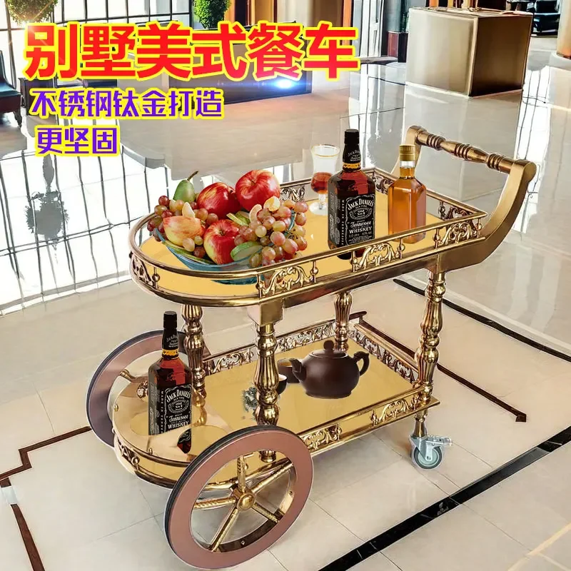 Hotel snack trolley three-layer wine cart tea cart stainless steel roast duck flake truck mobile dining car commercial