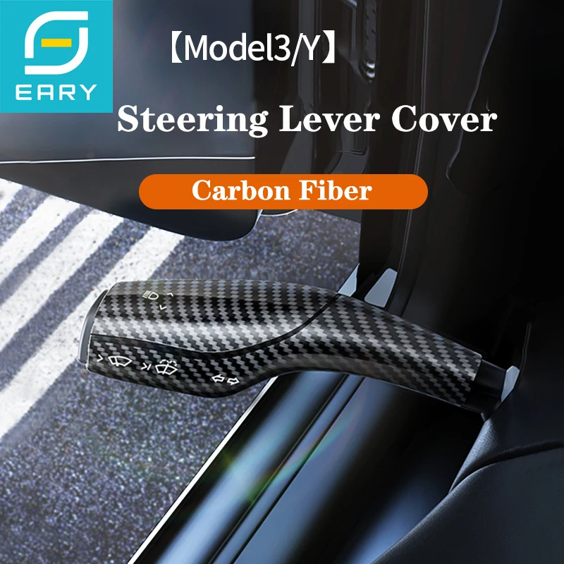

Eary for Tesla Model 3Y Carbon Fiber Steering Wheel Shift Protection Cover ABS Car Column Shift Knob Cover Decor Car Accessories