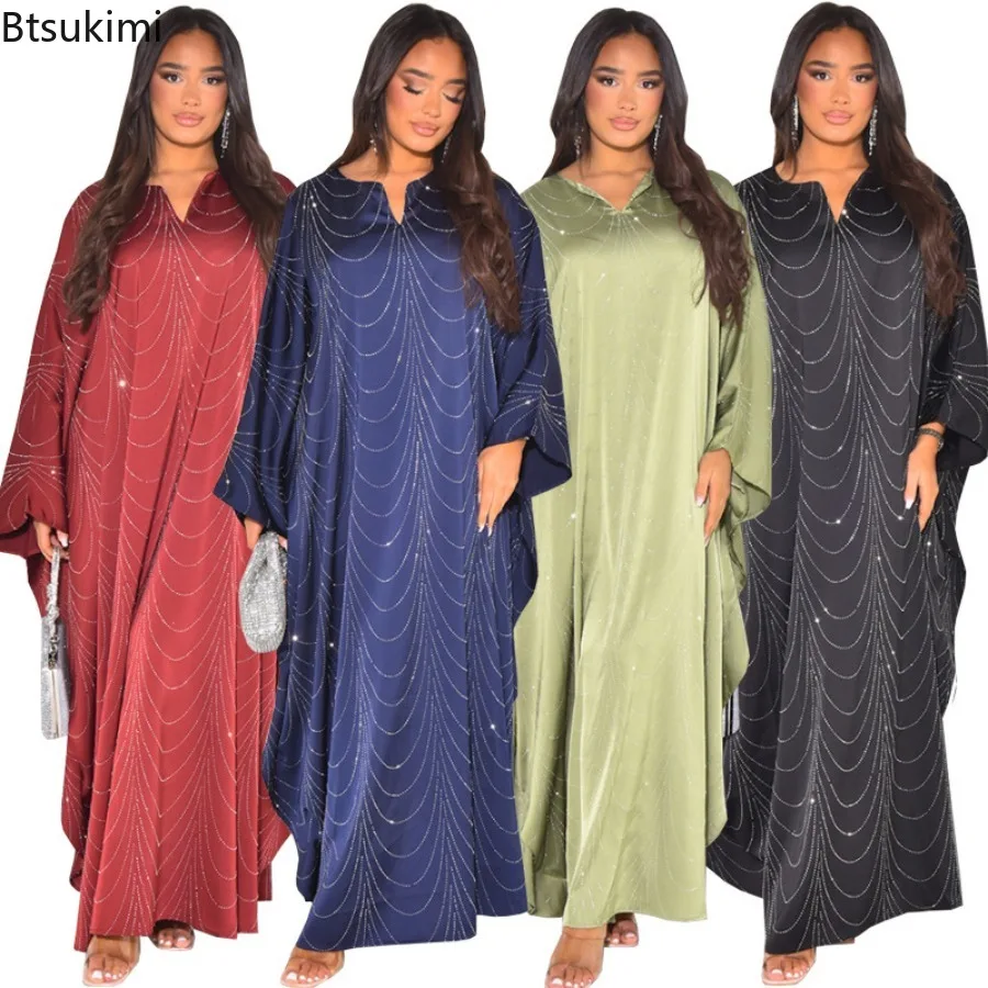 

Дубайское женское праздничное платье с бриллиантами, абайя, мусульманское элегантное платье, роба с рукавами «летучая мышь», джалабия, марокканский кафтан, длинные платья на Рамадан 2026