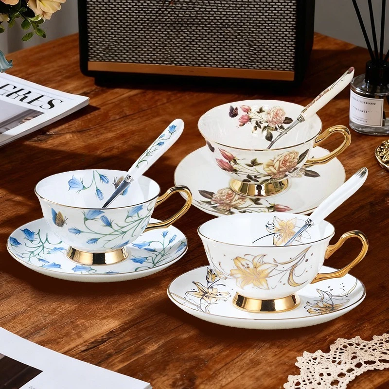 

Ceramic Flower Tea Cup Set Light Luxury Bone China Coffee Cup for Sophisticated Tea Ceremony