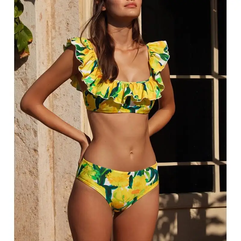 Flaxmaker Summer Bikini Sets And Skirt 2026 Women Multiple Ways to Style Ruffle Swimsuit set(s) Ladies Biquini conjunto de