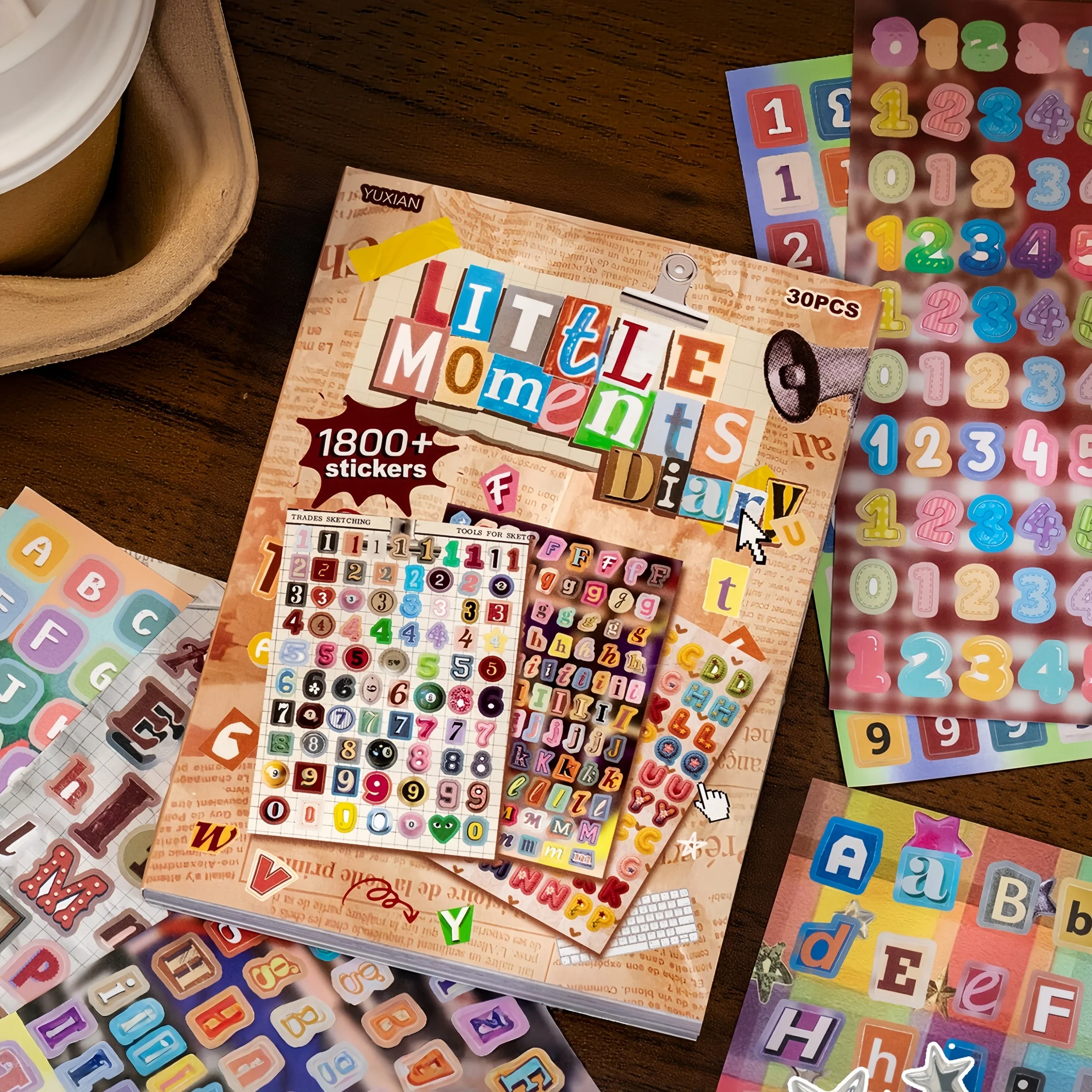 Alphabet and Number Sticker Book, English Retro-Style Journaling Materials, DIY Decorative Collage, Sticker Gifts, Stickers for Learning Letters and Numbers, Journaling Materials Gifts, Quiet Book Stickers
