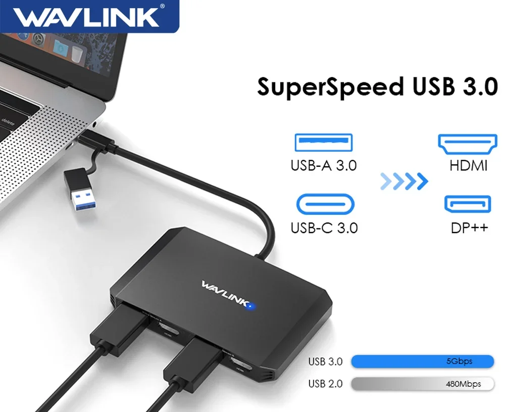 USB 3.0 Dual 4K DisplayPort and HDMI Adapter USB C DisplayLink 5K Monitor Hub For Dell HP Surface Lenovo Windows M1 M2