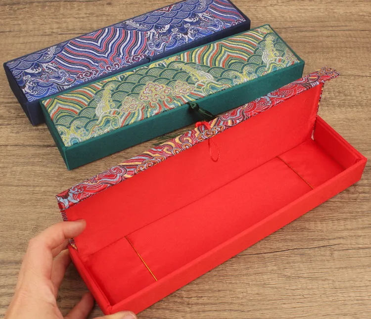 26x7x3.5cm Wave Rectangle Chinese Silk Brocade Gift Boxes for Necklace Watch Storage Cases Folding Fan Chopsticks Packaging Box