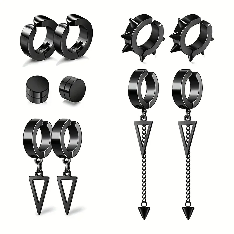 1 Pairs Black Stainless Steel Clip-On Earrings for Non-Pierced Ears  for Men Non-Perforated Fake Gauge Earrings Jewelry Gift