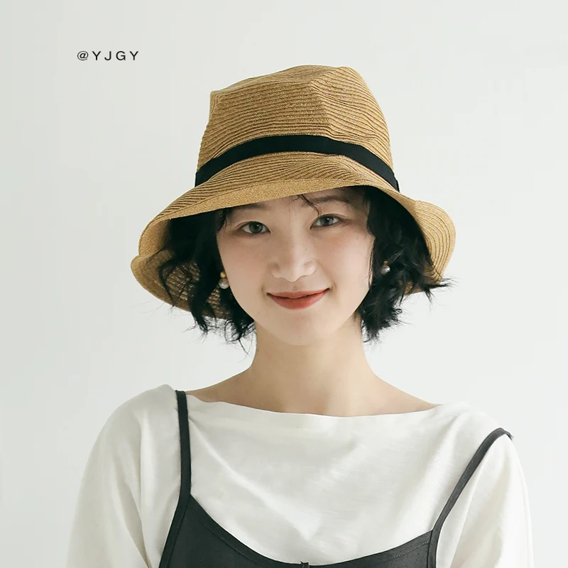 new-style-irregular-pleated-straw-hat-women's-summer-sun-protection-cap-casual-round-top-large-brim-travel-hat-for-young-women