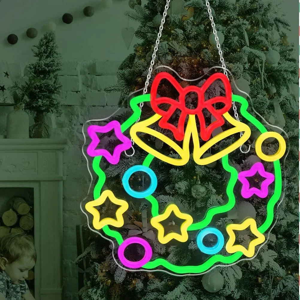 クリスマスリース-ネオンサイン-ベルとリボン付き-led-ホリデーデコレーション-ホームショップウィンドウ用-フェスティブ照明-クリスマス愛好家へのギフト