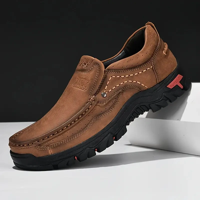 Ręcznie robione skórzane męskie buty Casual Outdoor wsuwane mokasyny męskie skórzane buty mieszkania mokasyny buty do chodzenia antypoślizgowe Dropshipping