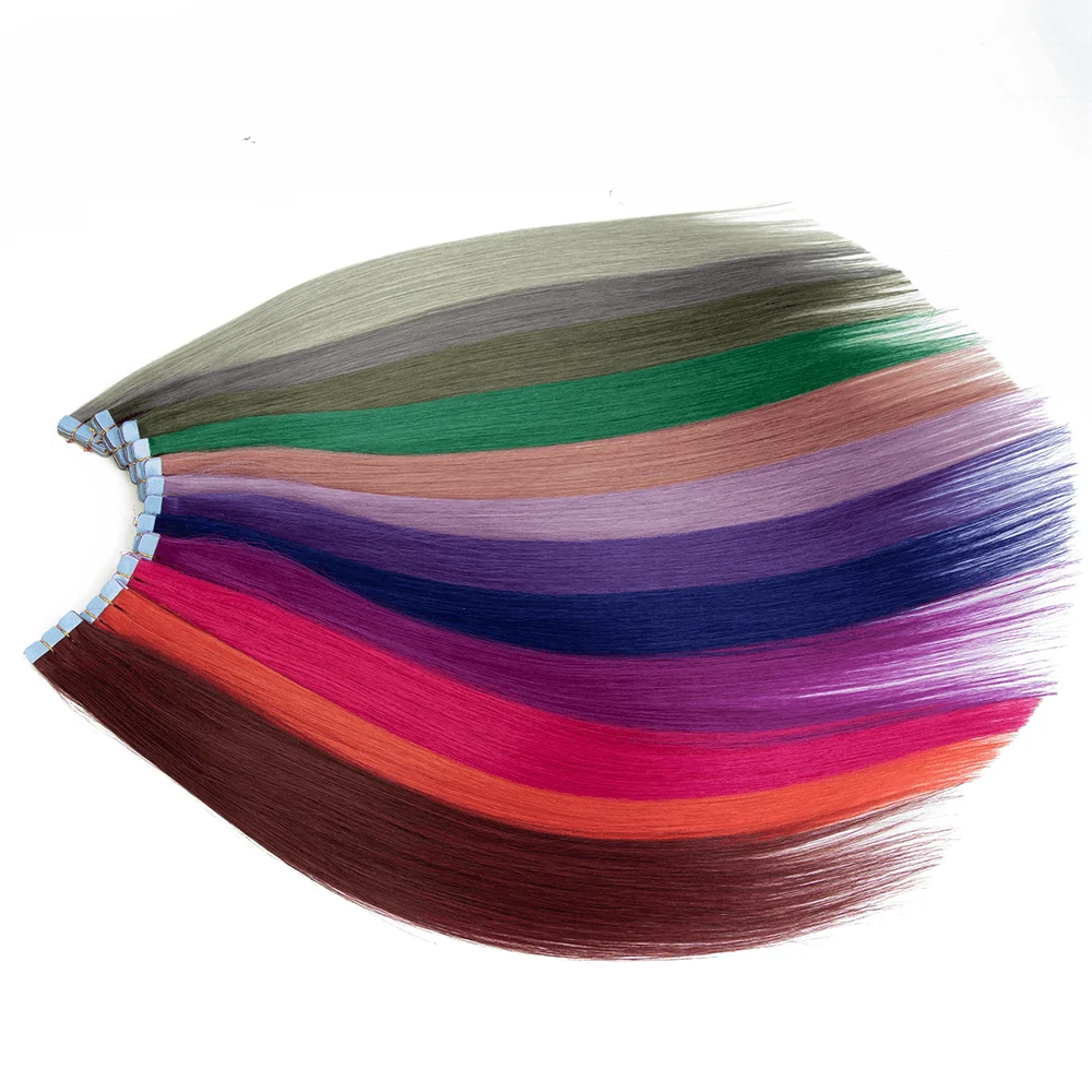 شريط أخضر صغير في وصلات الشعر البشري 12-20 بوصة مايكرو الشريط الشعر سلس لاصق خصلات شعر للحفلات التنكرية #4