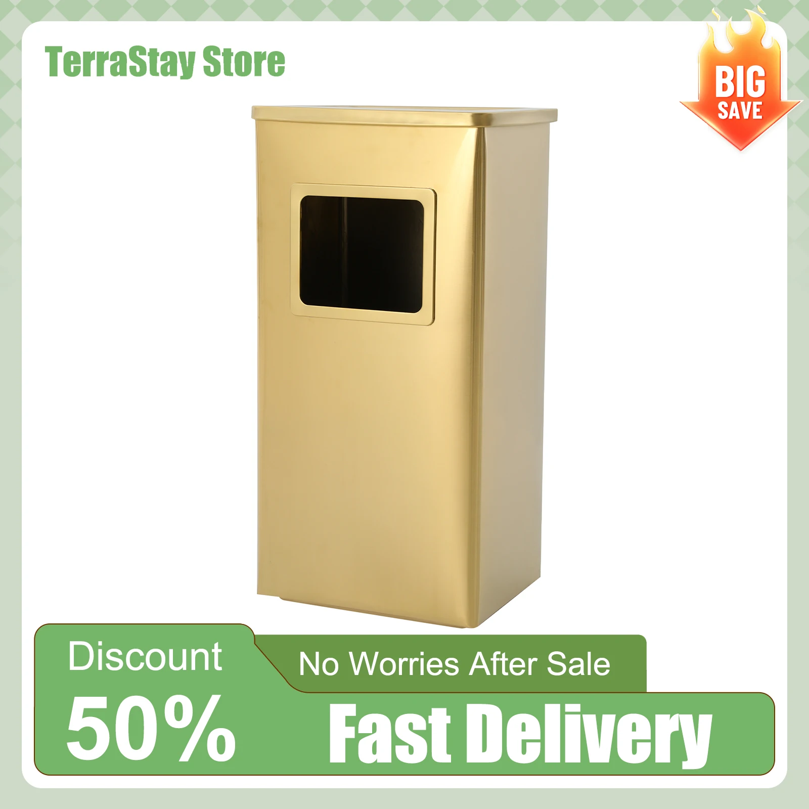 

61x31x25cm Trash Can with 18.5x15.5cm Large Opening for Indoor Outdoor Kitchen Office Garden Easy Waste Disposal & Space Saving