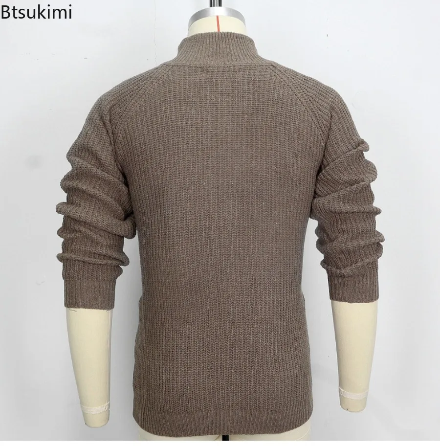 Herbst Winter neue Herren feste Strick pullover Mode Mock Neck Button Up Strick Strickjacke Männer Vintage lässig schlanke Pullover Mäntel