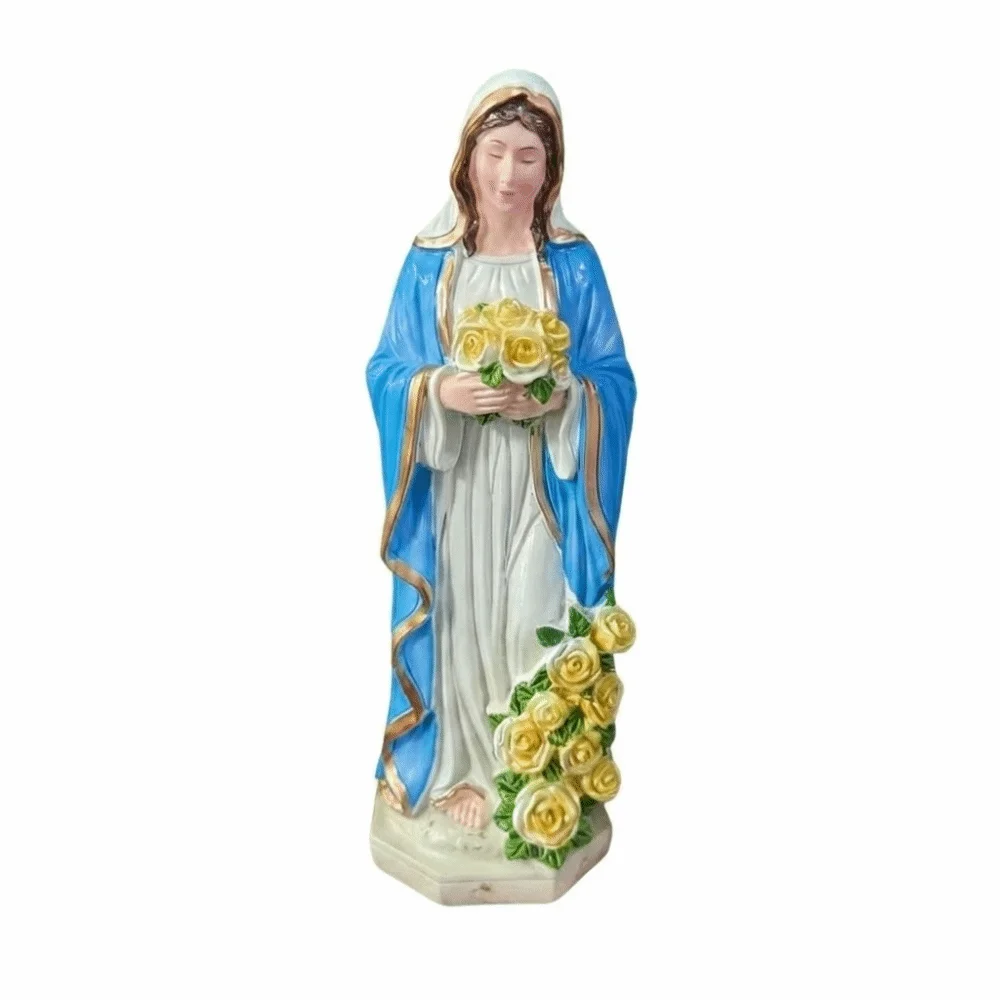 Lighted Virgin Mary Statue Resin Glowing Roses Blessed Mother Sculpture Decorative Devout LED Jesus Christ Figurine