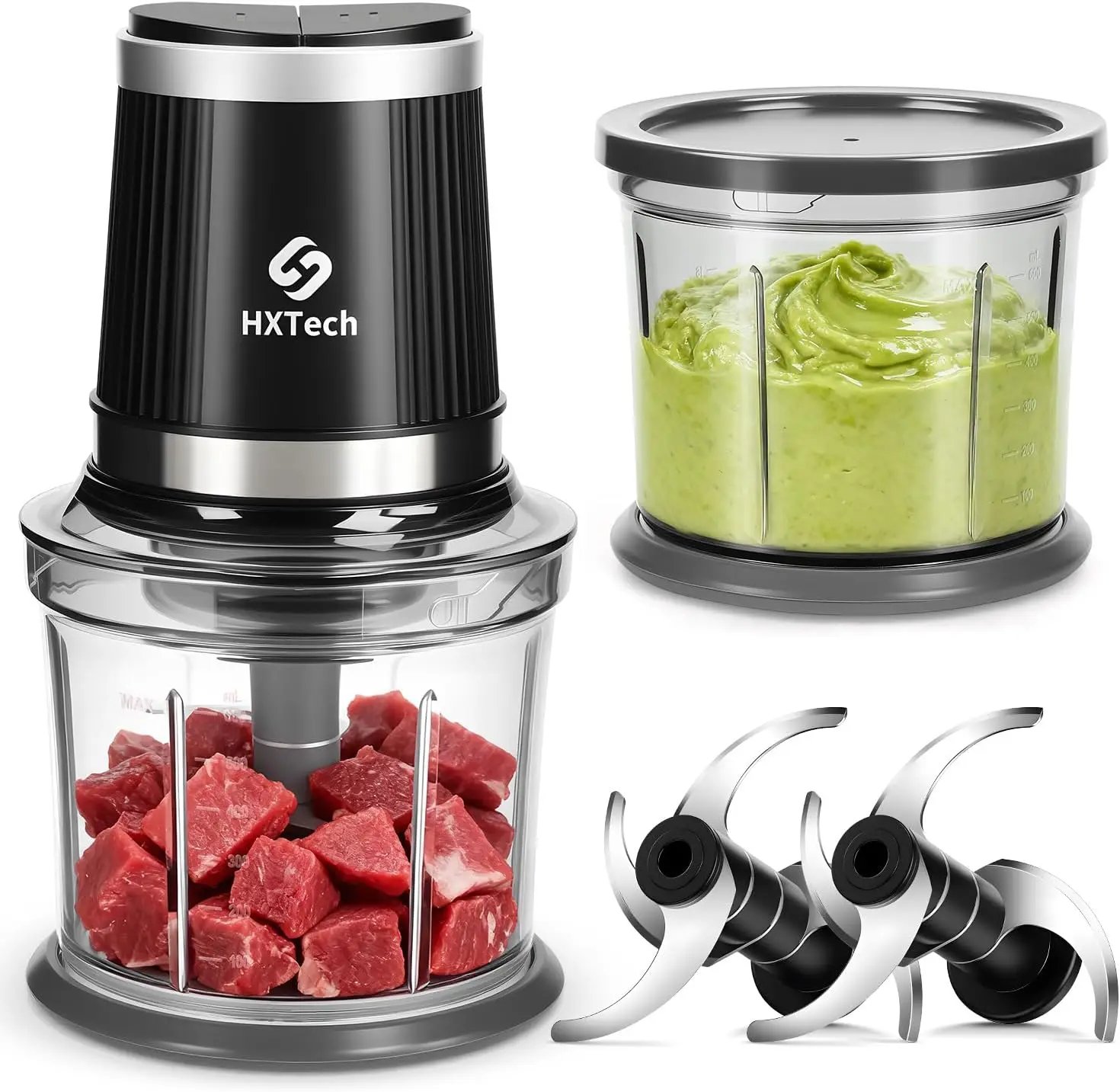 4 Cup Mini Electric Food Chopper with 2 Bowls, 2 Speeds & 4 Blades for Vegetables, Meat, Nuts - Gray