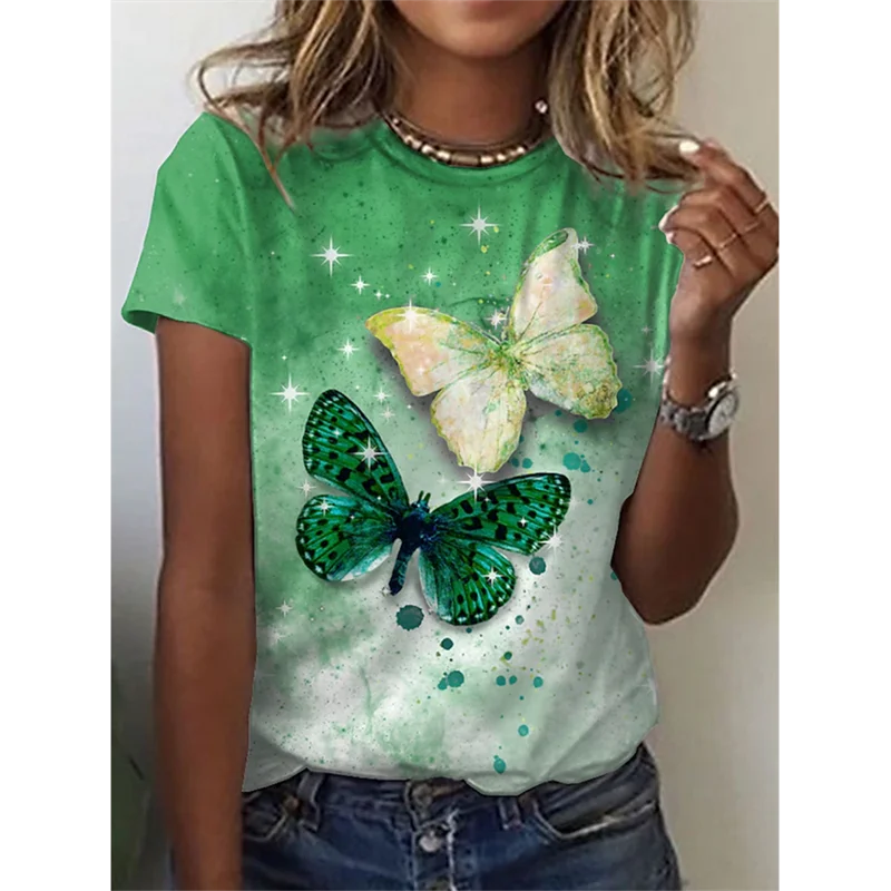 Summer Vintage 3D Flower Printed T Shirt Women Butterflies Dragonflies Graphic T Shirts Girl Fashion Clothes Short Sleeves Tees