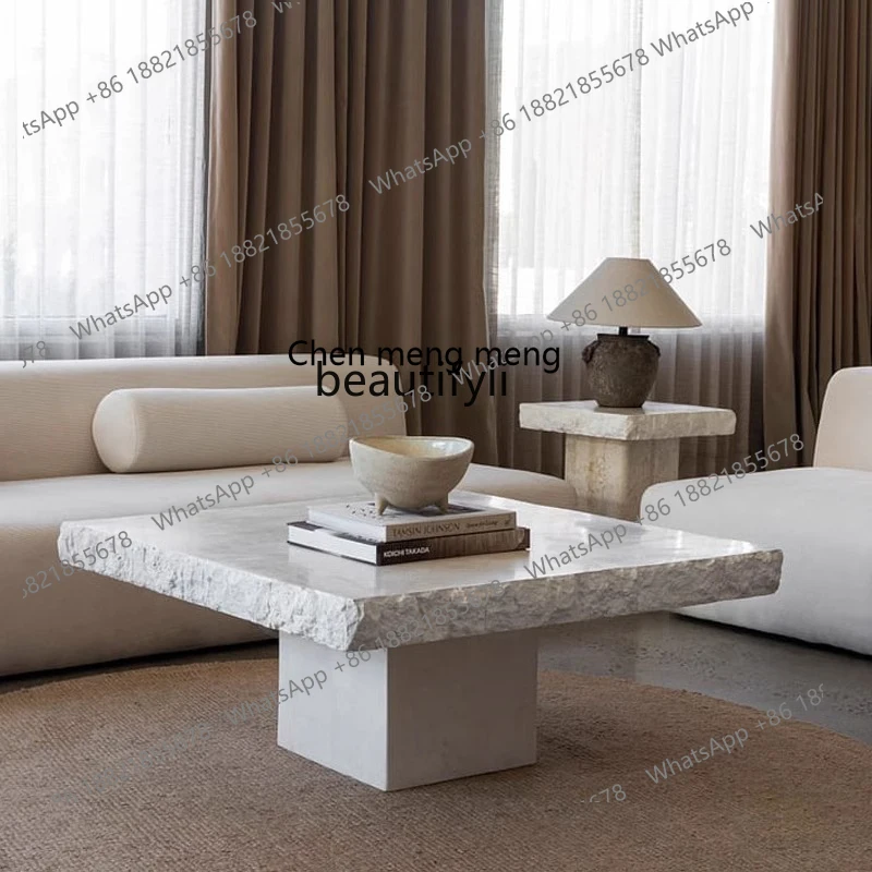 

M178 Natural travertine square coffee table designer light luxury living room light luxury marble tea table