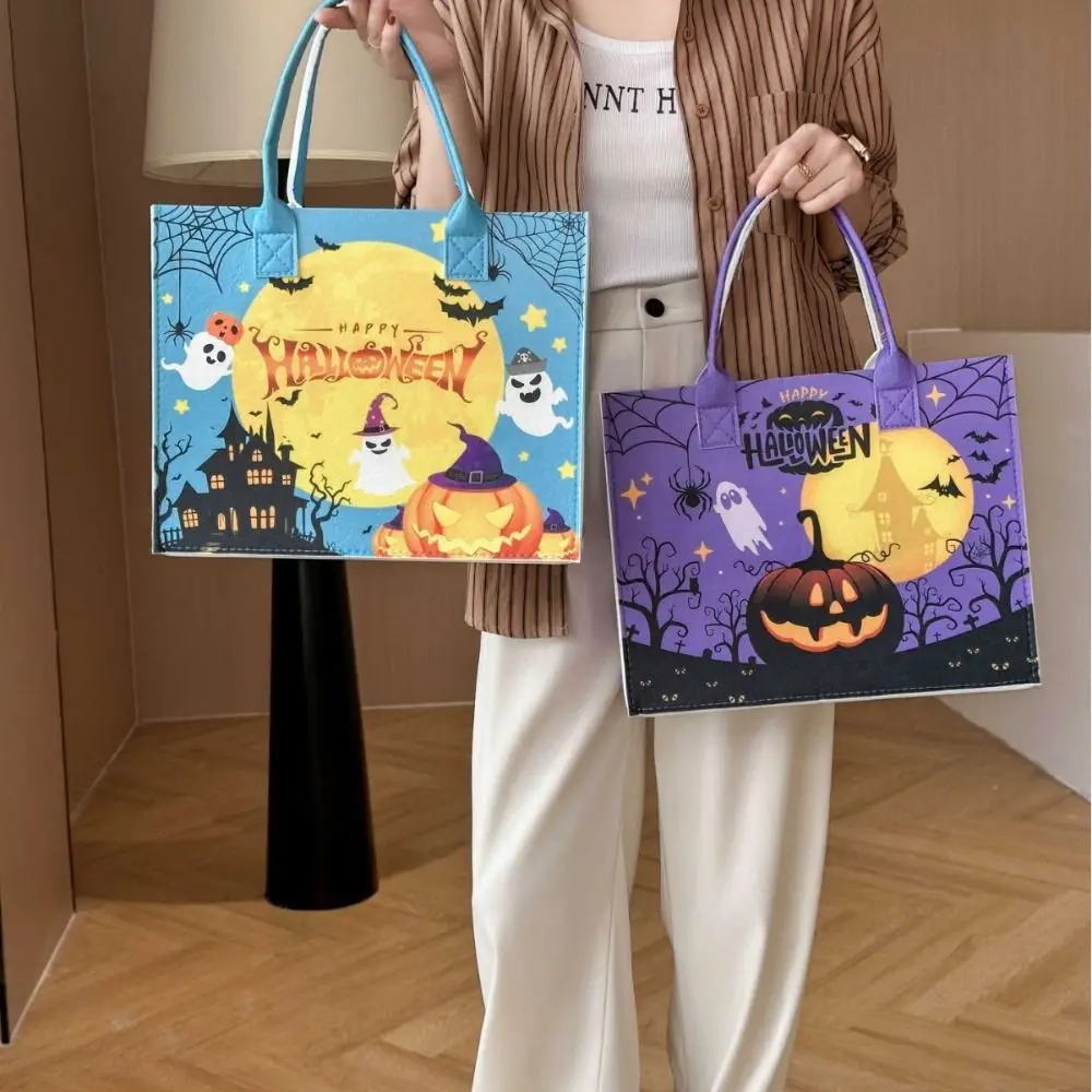 Grande capacidade halloween feltro bolsa tecido saco de doces truque ou deleite saco mamãe sacola saco de armazenamento de abóbora ao ar livre