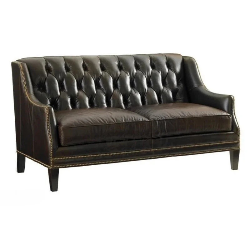 

American retro and old high-end leather sofa, European hotel living room, office three-person sofa