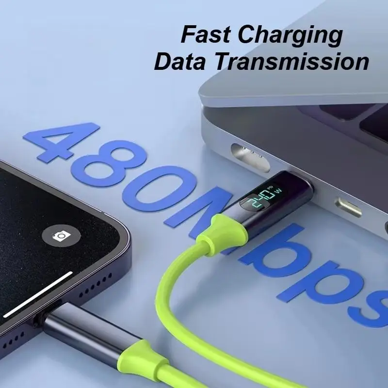 USB4 Cable With LED Display, 240W USB-C Fast Charging, 8K@60Hz Video, 40Gbps Data Transfer Cord For iPhone Android Devices