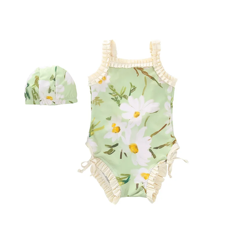 

Baby Girls One-Piece Bodysuit Swimwear With Floral Print Princess Summer Vacation Bathing Suit Toddler Girls Swimsuit Size 2-9Y