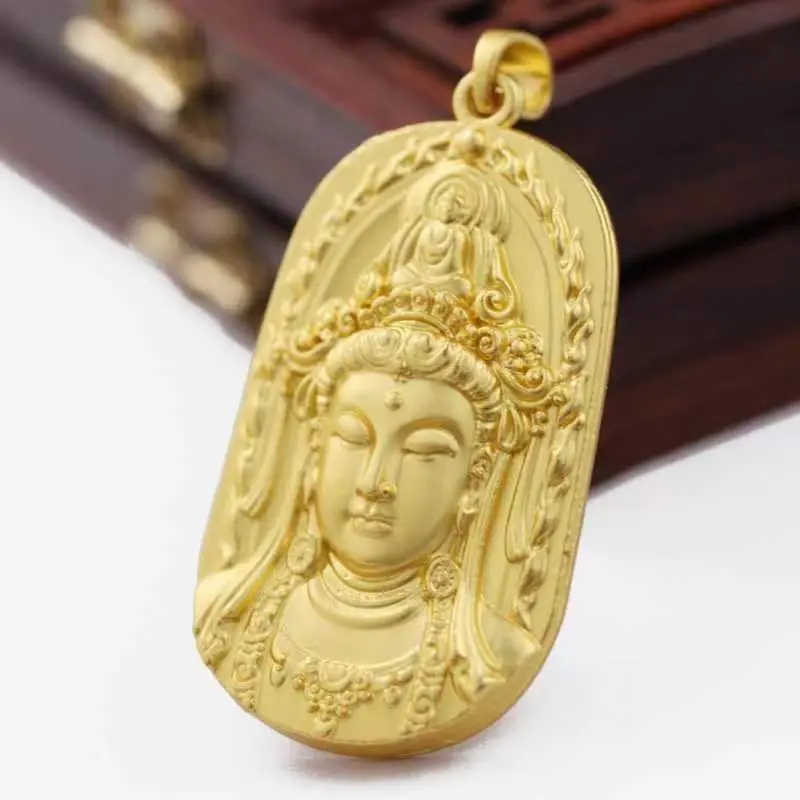 Big Leak Genuine Pure Gold Plated Guanyin Pendant for Men and Women\'s To Attract Wealth This Rich Forever Safe Pendant for Gifts