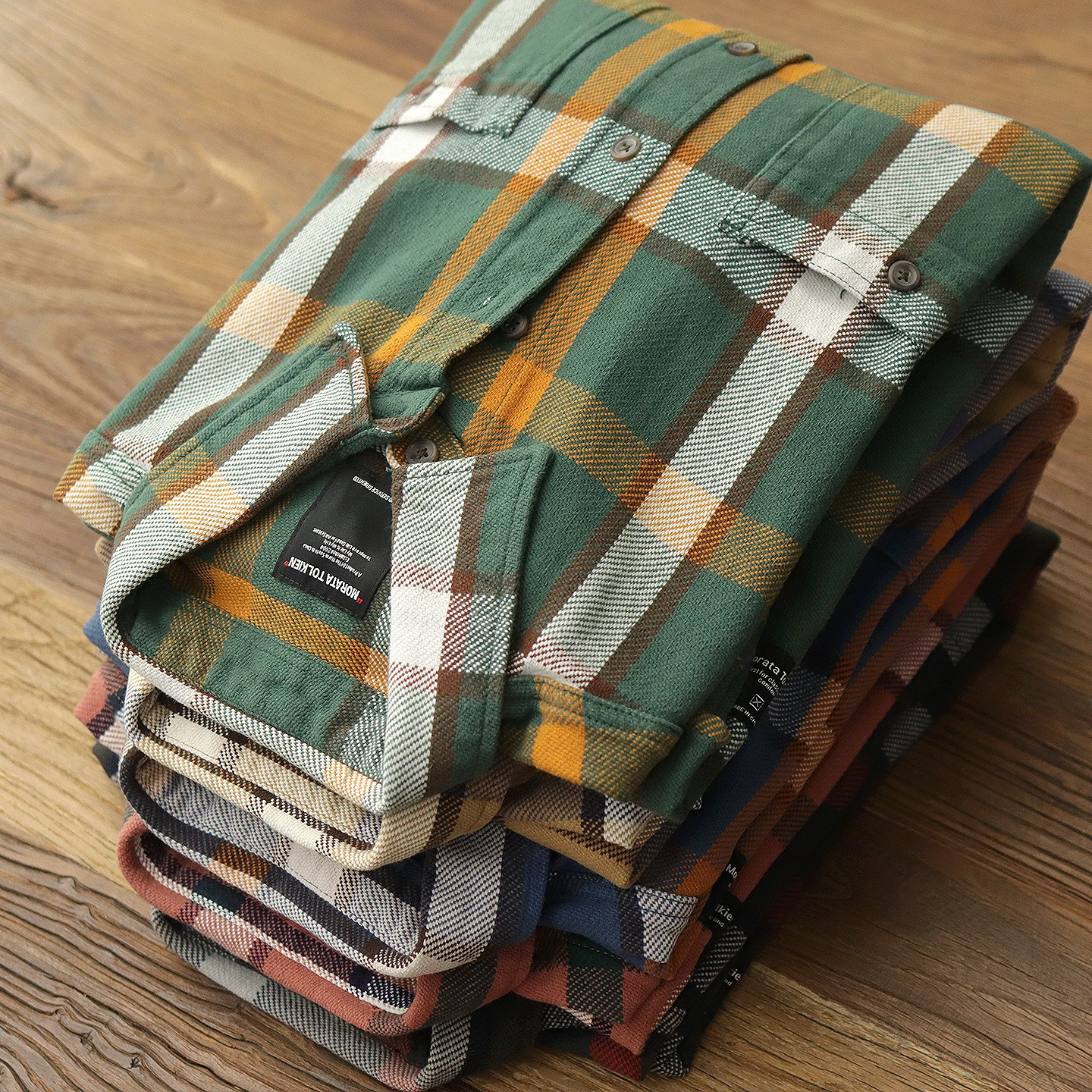 

Autumn New American Retro Long-sleeved Lapel Vintage Plaid Shirt Men's Heavyweight 100% Cotton Washed Loose Casual Thin Coat